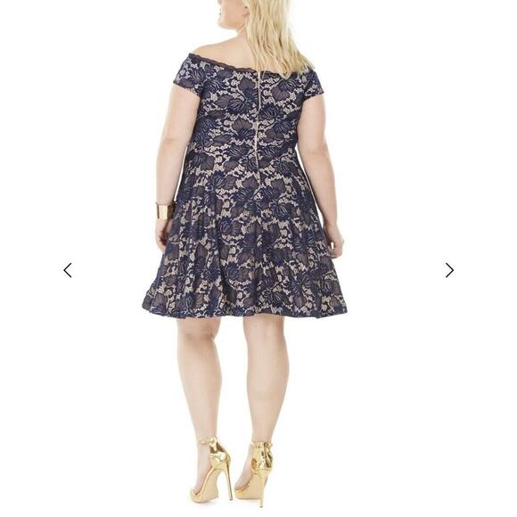 B.DARLIN Nude Tulle Formal Dress Sapphire Blue Lace Overlay Fringe Hem - Picture 3 of 10